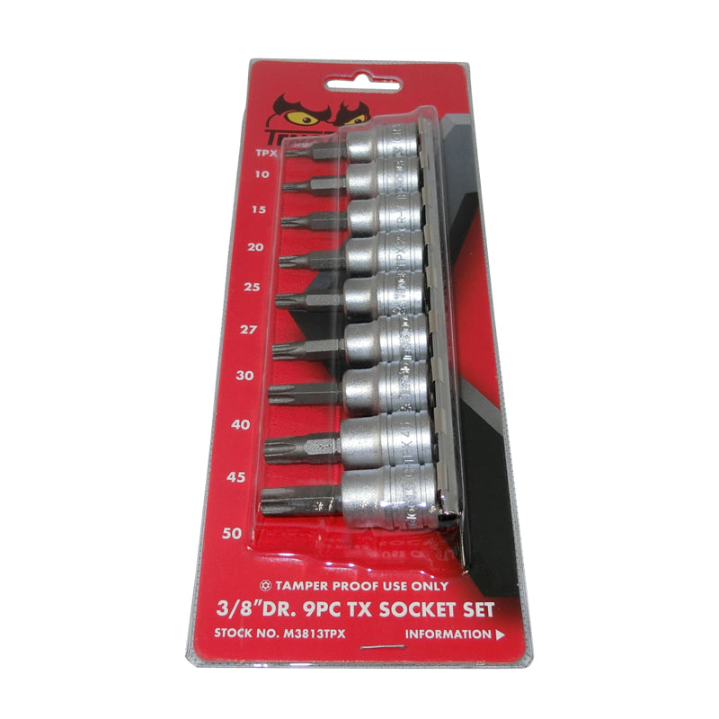Teng Tools 3/8 inch Drive 9 Piece Tamper Proof Torx Bit Socket Set M38 ...