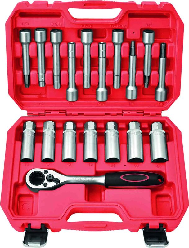 Shock Absorber Tool Set - 18Pc 1/2 Dr Ratchet & 17 Sockets & Long Bits ...