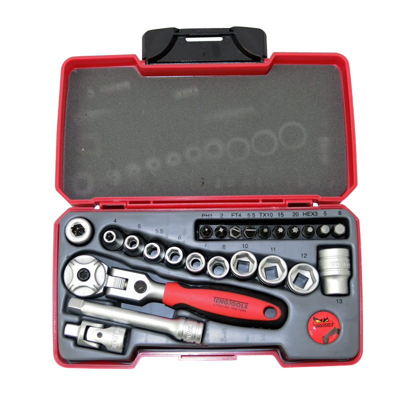 Teng Tools 24 Piece 1/4 inch Drive Hex Tool Set T1424S Swivel Head