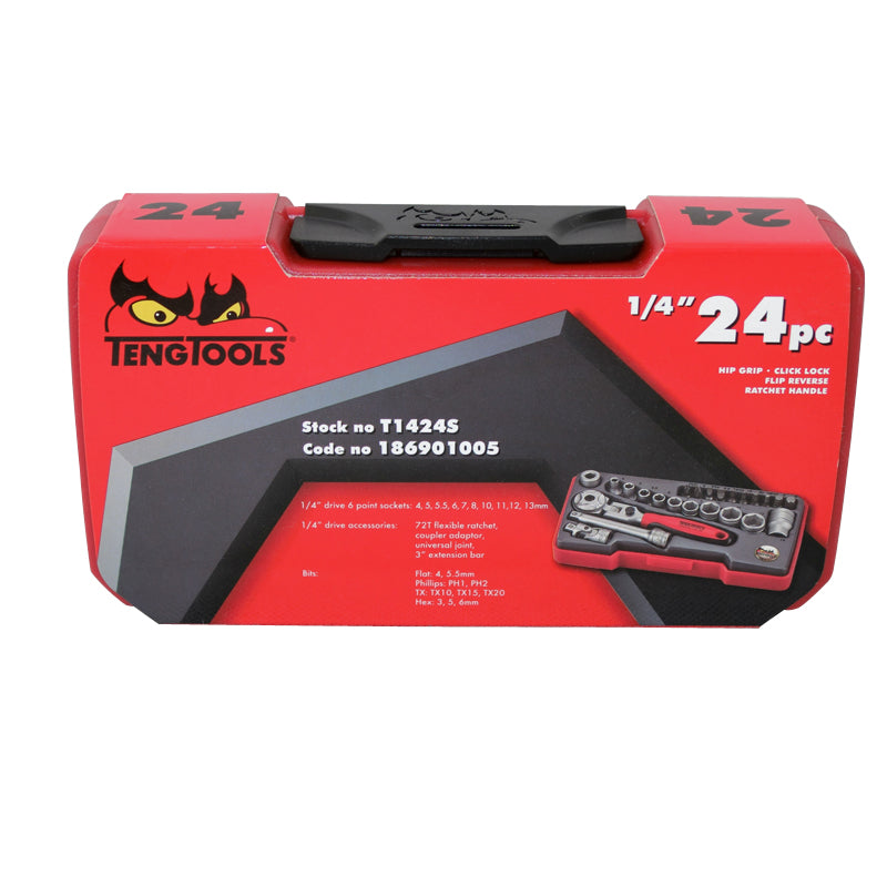 Teng Tools 24 Piece 1/4 inch Drive Hex Tool Set T1424S Swivel Head