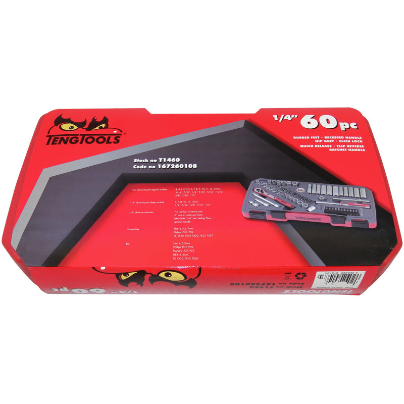 Teng Tools - 60 Piece 1/4 inch Drive Socket & Bits Tool Set T1460