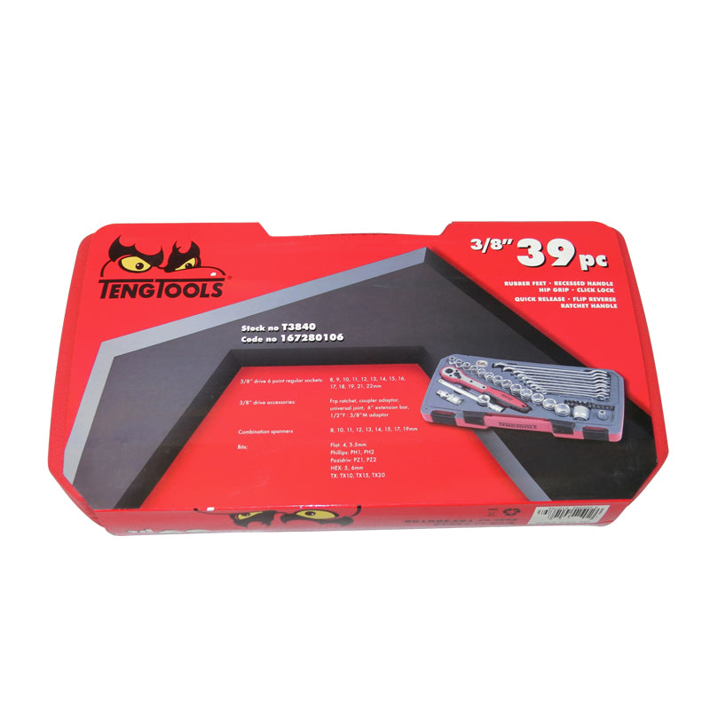 Teng Tools 39 piece Socket Spanner Set 3/8 inch Drive Ratchet Kit T3840