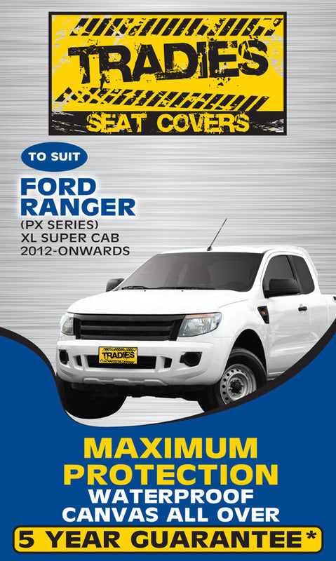 Tradies Full Canvas Seat Covers Suits Ford Ranger PX/2/3 Series Super Cab XL 2012-4/2022 2 Rows PCF451CVCHA