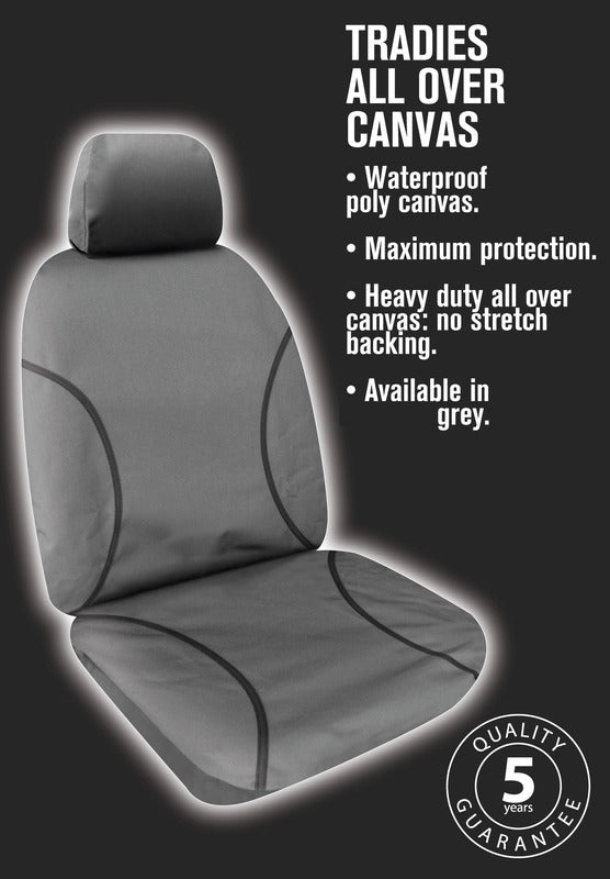 Tradies Full Canvas Seat Covers suits Toyota Hilux Workmate Dual Cab 5/2005-6/2015 Grey