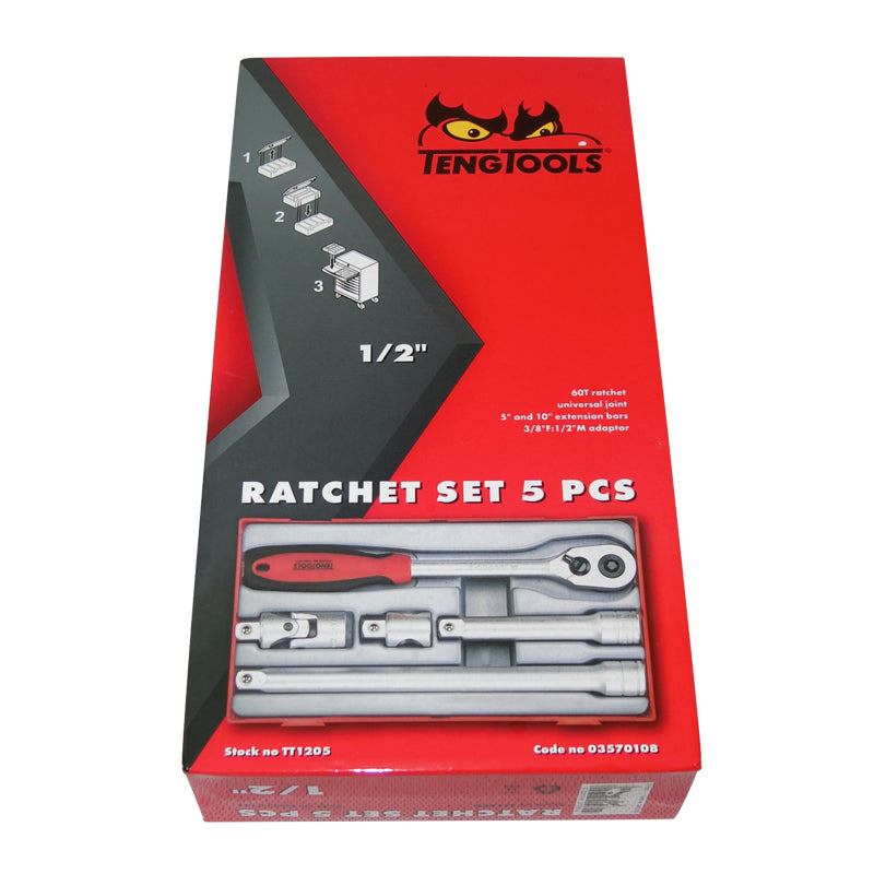Teng Tools 5 Piece 1/2 inch Drive Ratchet Socket Accessory Set TT1205