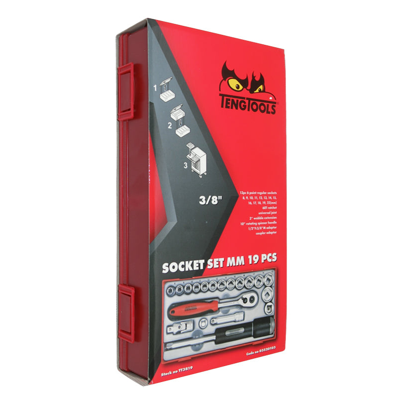Teng Tools 19 Piece 3/8 inch Drive Metric Socket Set TT3819 – Motoquipe