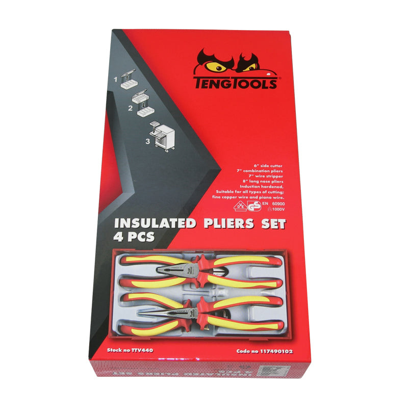 Teng Tools 4 Piece Pliers Set 1000 Volt Insulated TTV440