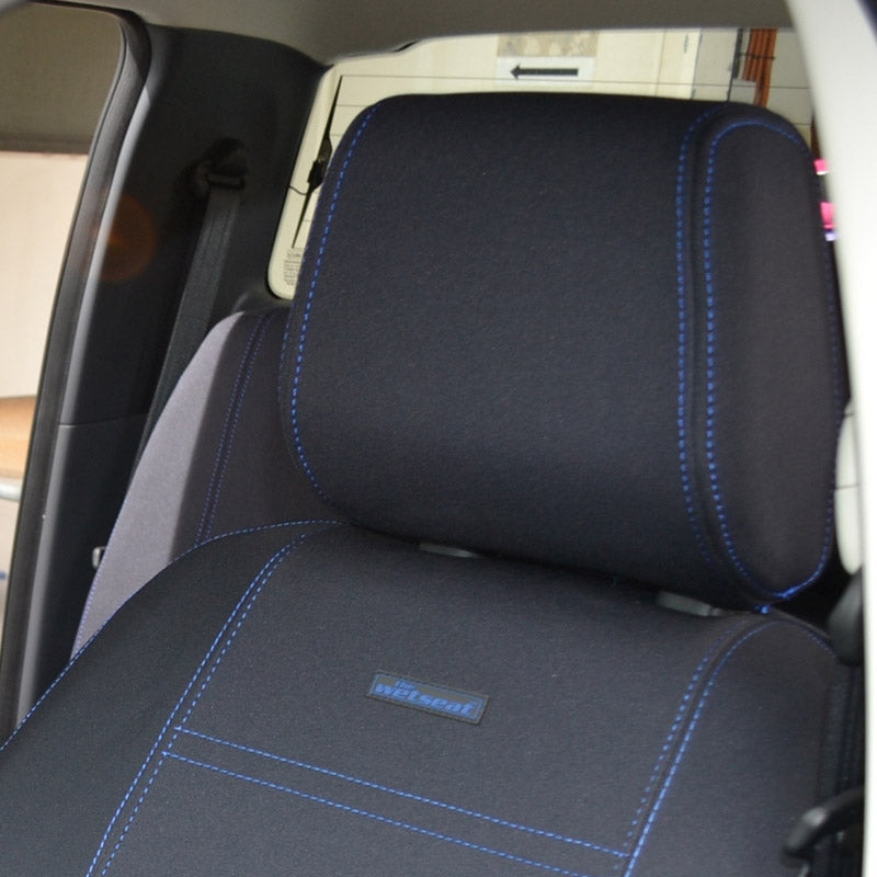 Wet Seat Black Neoprene Seat Covers suits Toyota Hilux SR/SR5 Dual Cab 9/2015-7/2025 Blue Stitching