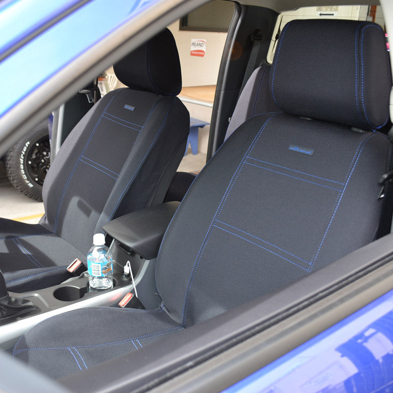 Wet Seat Black Neoprene Seat Covers suits Toyota Hilux SR/SR5 Dual Cab 9/2015-7/2025 Blue Stitching